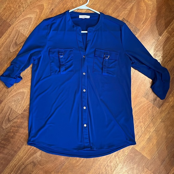 Calvin Klein Tops - EUC Calvin Klein royal blue dressy top with silver hardware